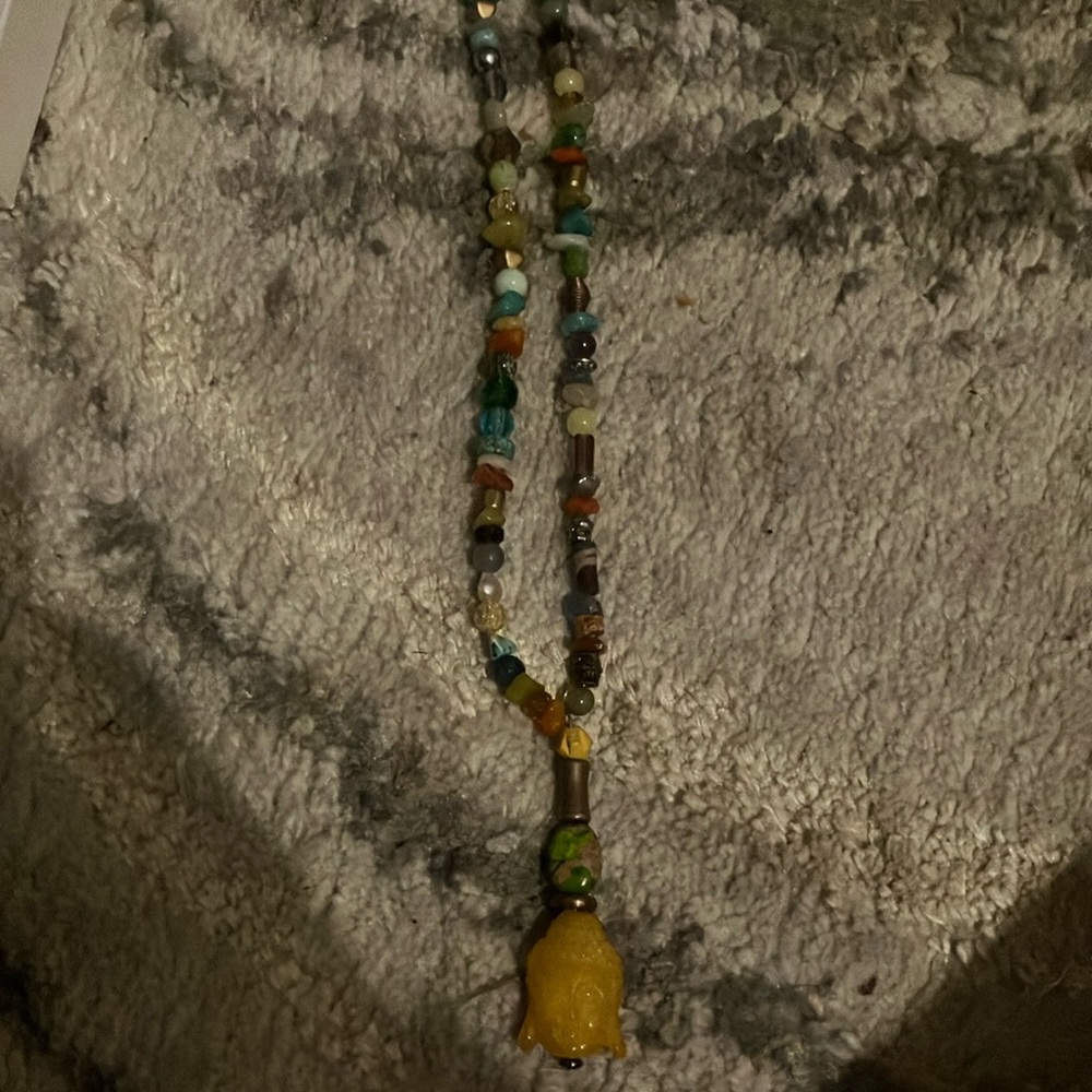 Multicolor Beaded Necklace with Yellow Pendant